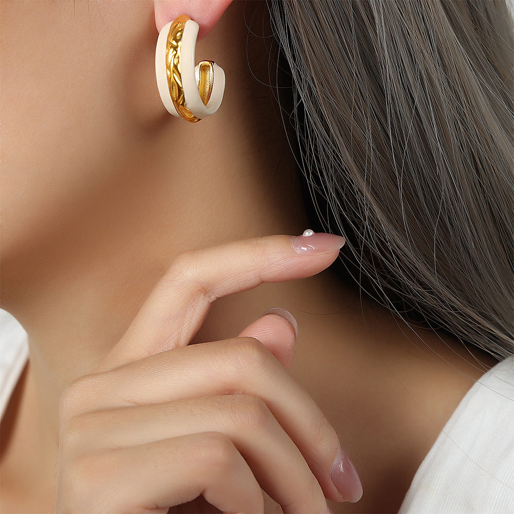 New Retro European Style Bold Geometric 18K Gold Plated Earrings with Colorful Enamel for Women - Image 4