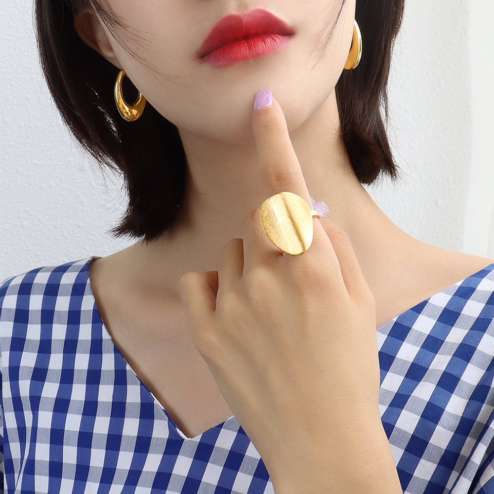 French Style Geometric Oval U-Shape Earrings Titanium Steel 18K PVD Gold Plated INS Style F453 - Image 3