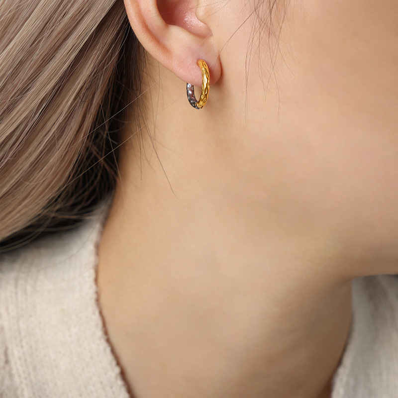 European and American New Minimalist Two-Tone Gold-Plated Titanium Steel Round Earrings Unique Jewelry for Women - Image 4