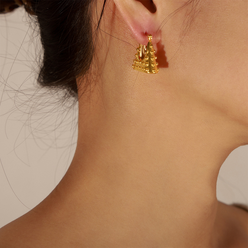 European New Minimalist Fashion Unique Titanium Steel Gold-Plated Geometric Bag-Shaped Earrings for Women - Image 4
