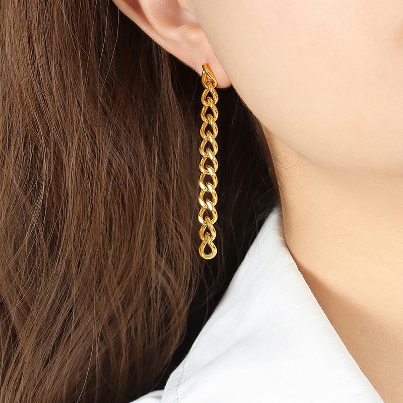 Stylish Ins Style Earrings Titanium Steel Non-Fading Tassel Chain Earrings Hot-Selling Jewelry with 18K PVD Gold Plated - Image 4