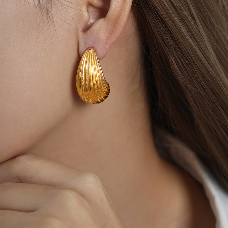 New Fashion Luxury Minimalist Geometric Texture Titanium Steel 18K PVD Gold Plated Earrings for Women - Image 4