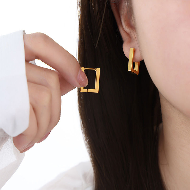Rectangular Geometric Design Ear Cuffs Fashion Minimalist Cool Style Titanium Steel 18K PVD Gold Plated Non-Fading Earrings - Image 4