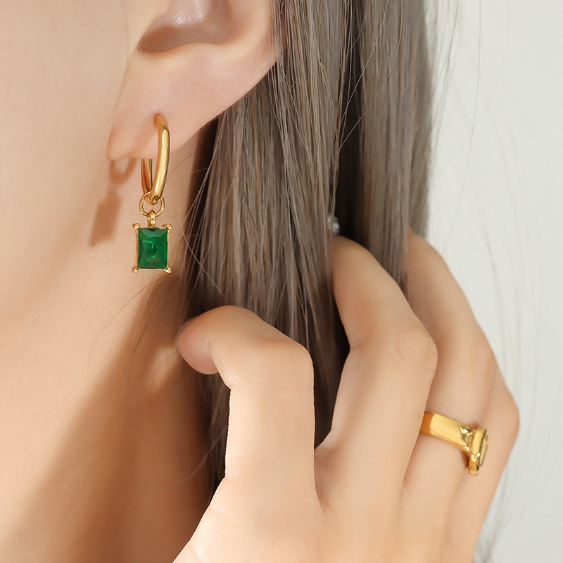 Zircon Pendant Hoop Earrings Titanium Steel 18k PVD Gold Plated Elegant Women Jewelry - Image 4