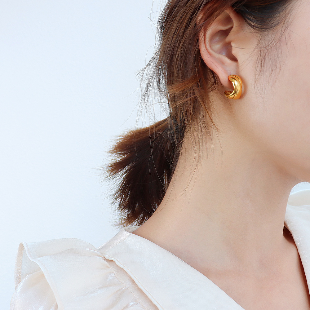 Crossed Design Hoop Earrings Titanium Steel 18k PVD Gold Plated Retro French Style Women Accessories - Image 4