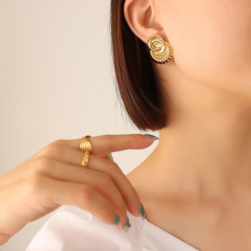 Engraved Relief Earrings Titanium Steel 18k PVD Gold Plated Minimal Unique Women Accessories - Image 3