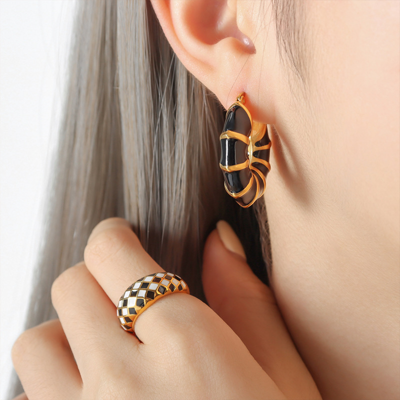 Enamel U Shape Earrings Titanium Steel 18k PVD Gold Plated Elegant Luxury Women Accessories - Image 4