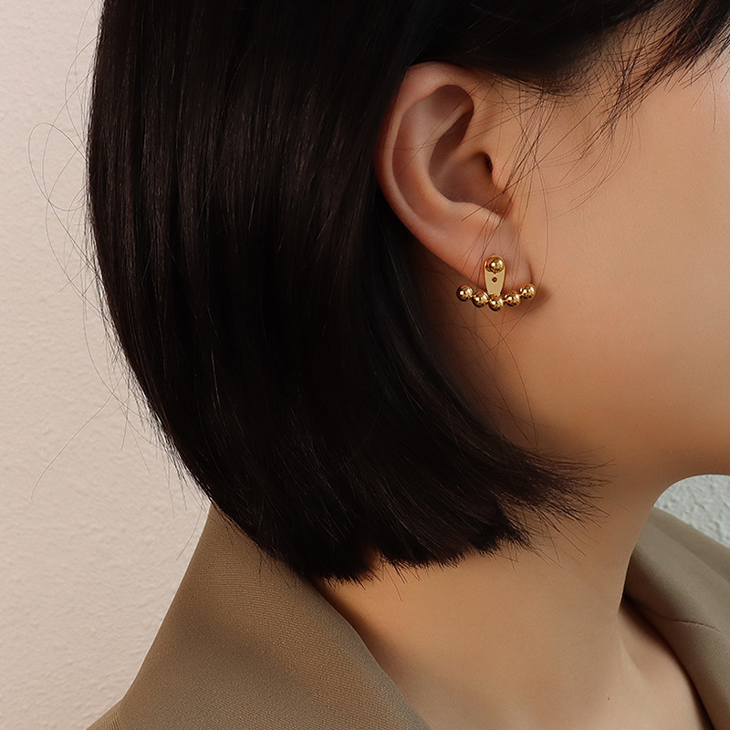 Steel Bead Hoop Earrings Titanium Steel Slim Face Design Minimal Women Jewelry - Image 4