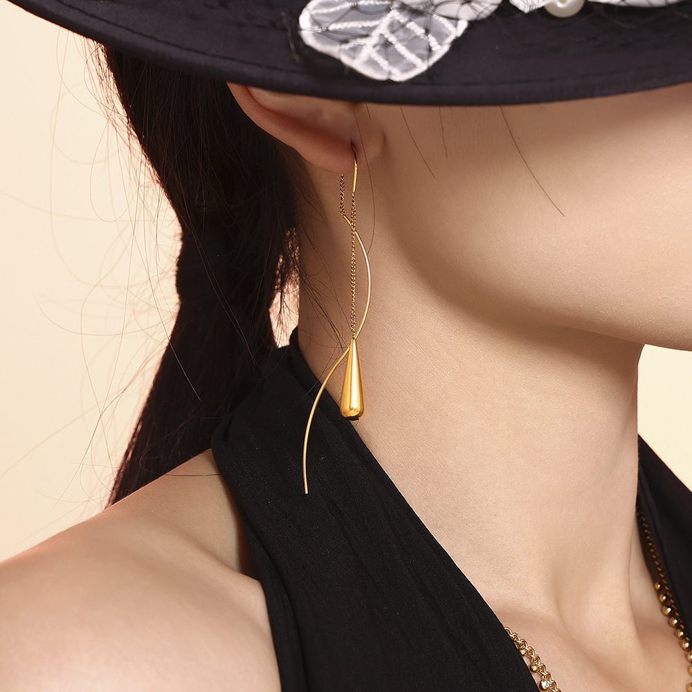 Teardrop Tassel Earrings 18k PVD Gold Plated Stainless Steel Elegant weight Women Wholesale Jewelry - Image 4
