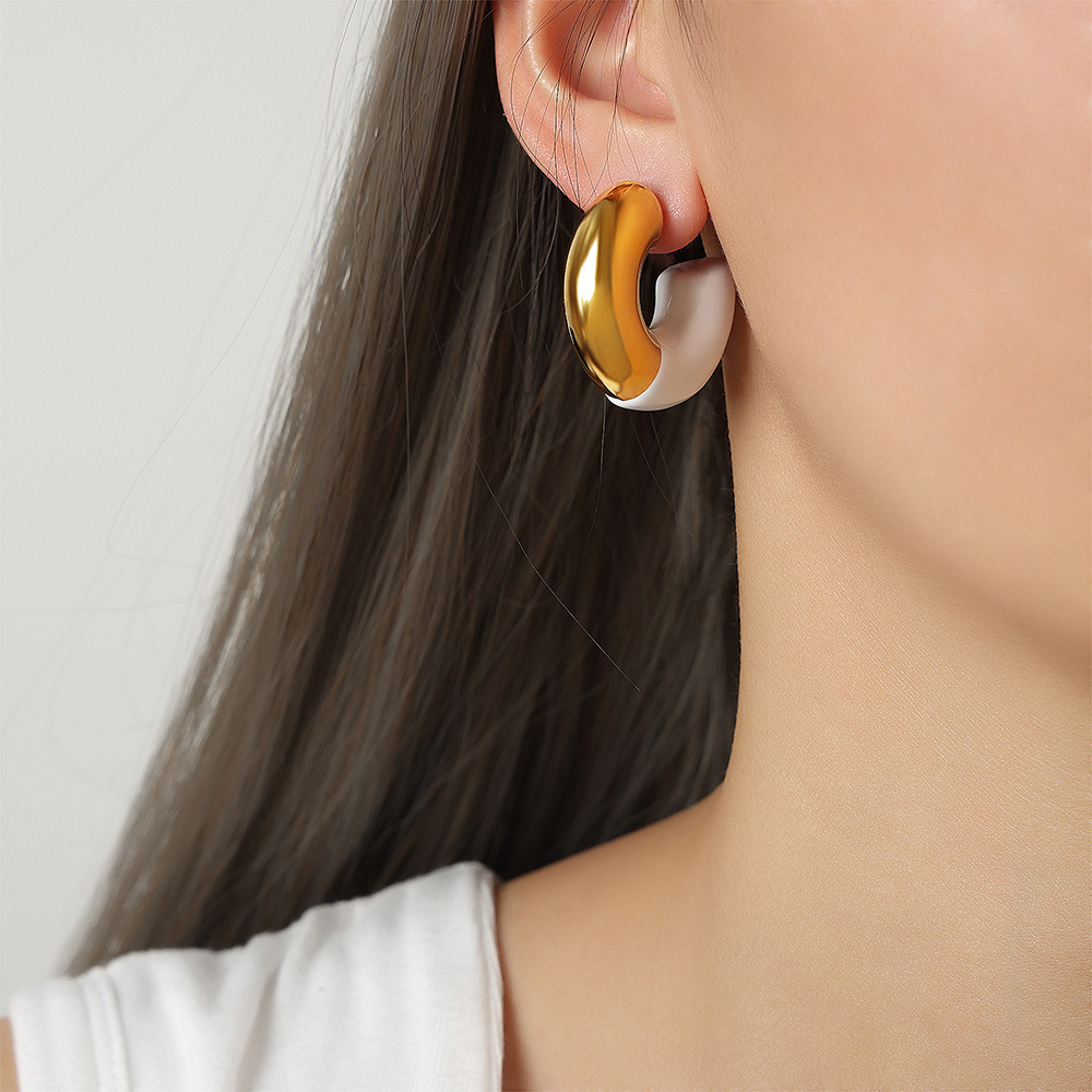 Colorful Enamel C Earrings Titanium Steel 18k PVD Gold Plated French Retro Women Jewelry - Image 4