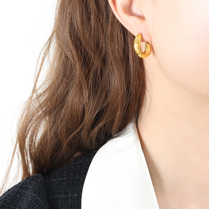U Shape Metallic Earrings Titanium Steel Gold Plated Non Tarnish Retro Women Jewelry - Image 4