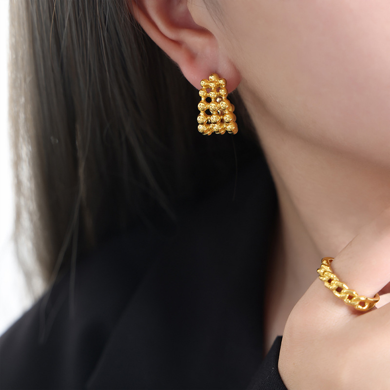 Geometric Textured U Earrings Titanium Steel 18k PVD Gold Plated Non Tarnish Women Jewelry - Image 4