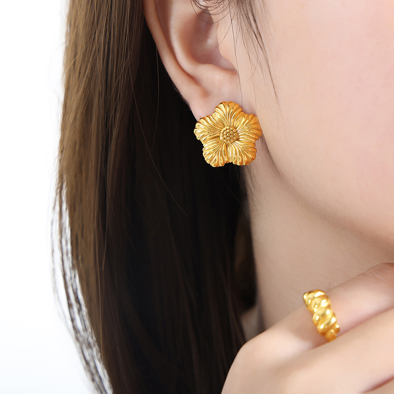 Floral Drop Earrings Titanium Steel Rose Gold weight Statement Modern Women Jewelry - Image 4