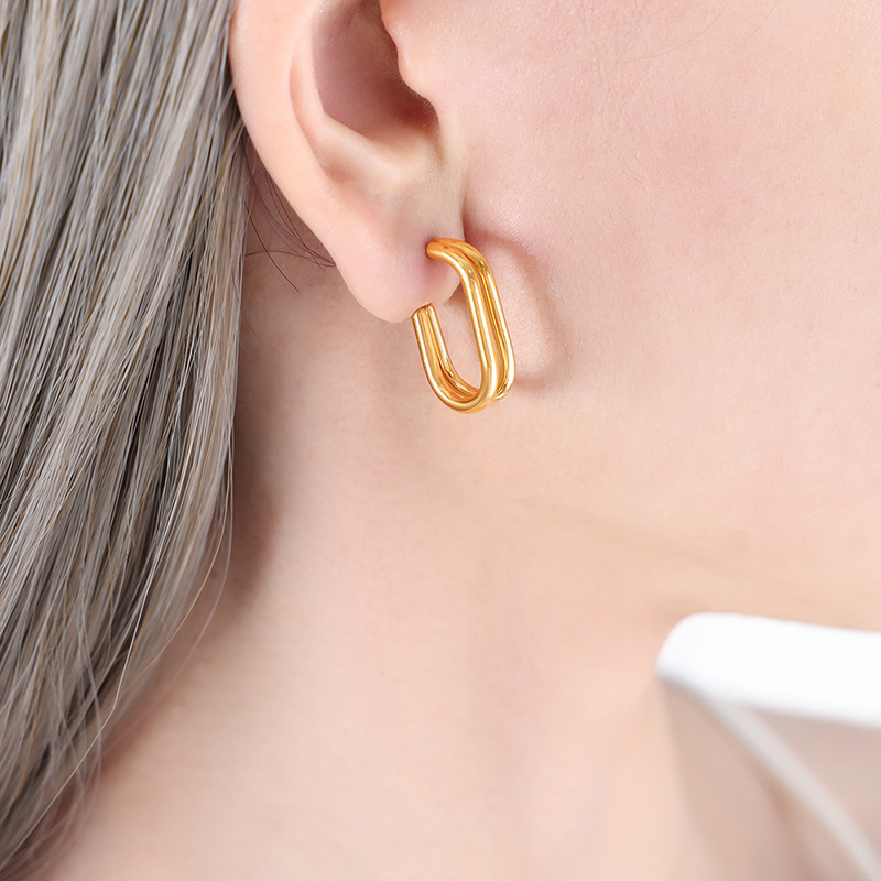 Korean Minimalist Geometric Statement Frame Earrings for Women Elegant Student Style Trendy and Versatile Fashion Accessorie - Image 4