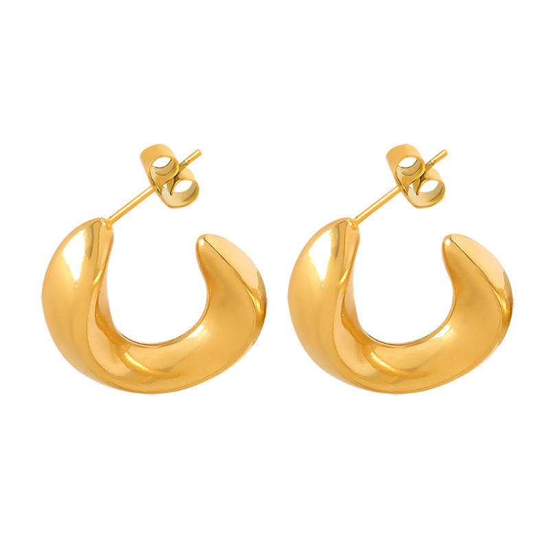 U Shape Metallic Earrings Titanium Steel Gold Plated Non Tarnish Retro Women Jewelry