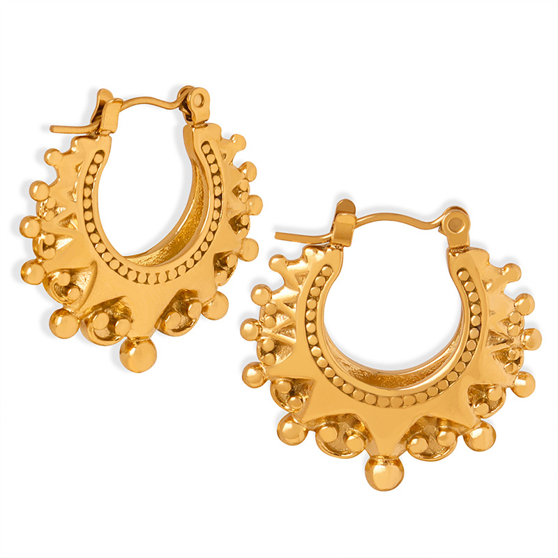 Chic European and American Hip-Hop Fashion Elegant Crown Horseshoe Steel Bead Design Luxury Titanium Steel Earrings