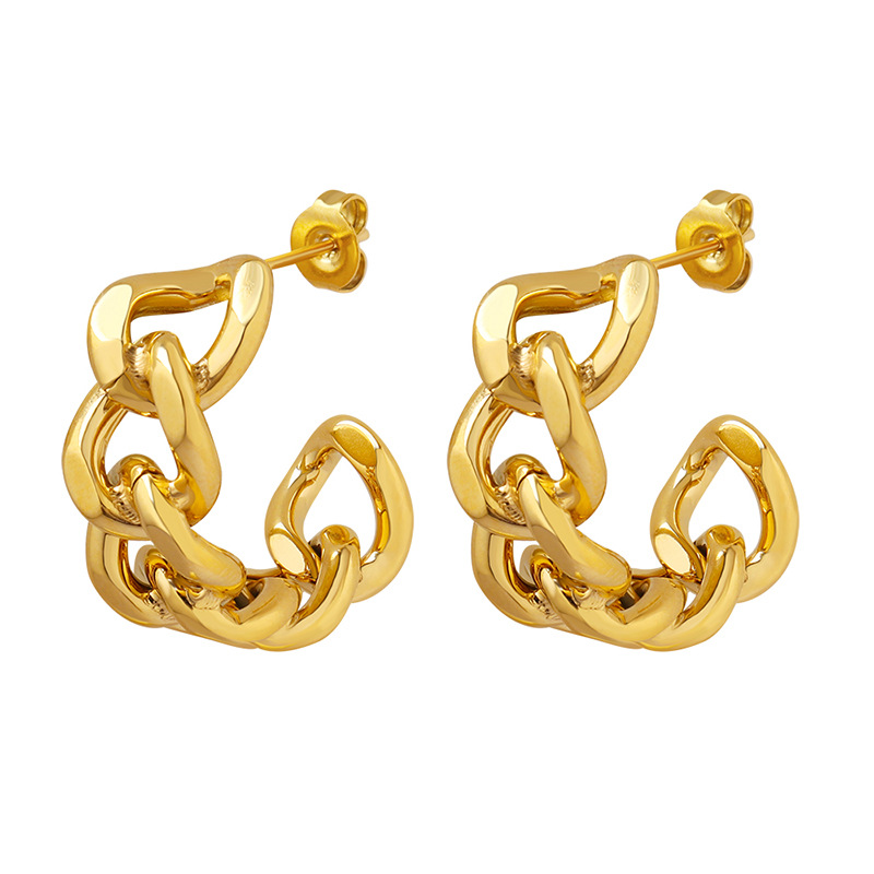 European and American Minimalist Twisted Hollow C-Shaped Earrings 18K PVD Gold Plated Titanium Steel Studs Unique Design