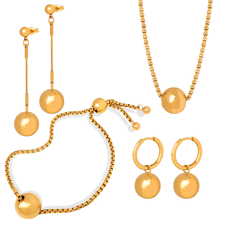Minimalist Chic Jewelry Set with Steel Bead Pendant and Box Chain Design Casual Titanium Steel 18K PVD Gold Plated