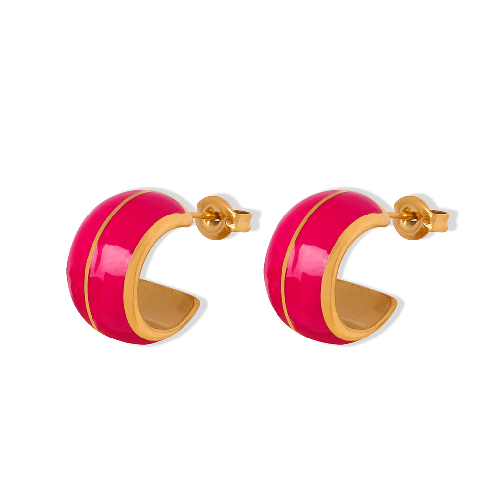 French-Inspired Luxury C-Shaped Enamel Earrings Stainless Steel 18K PVD Gold Plated Titanium Steel Earrings for Women