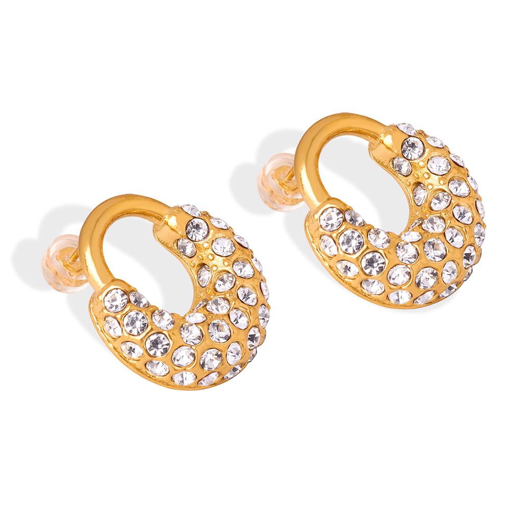 New Luxury Minimalist Titanium Steel 18K PVD Gold Plated U-Shaped Earrings with Zircon Inlay Fashion Jewelry for Women