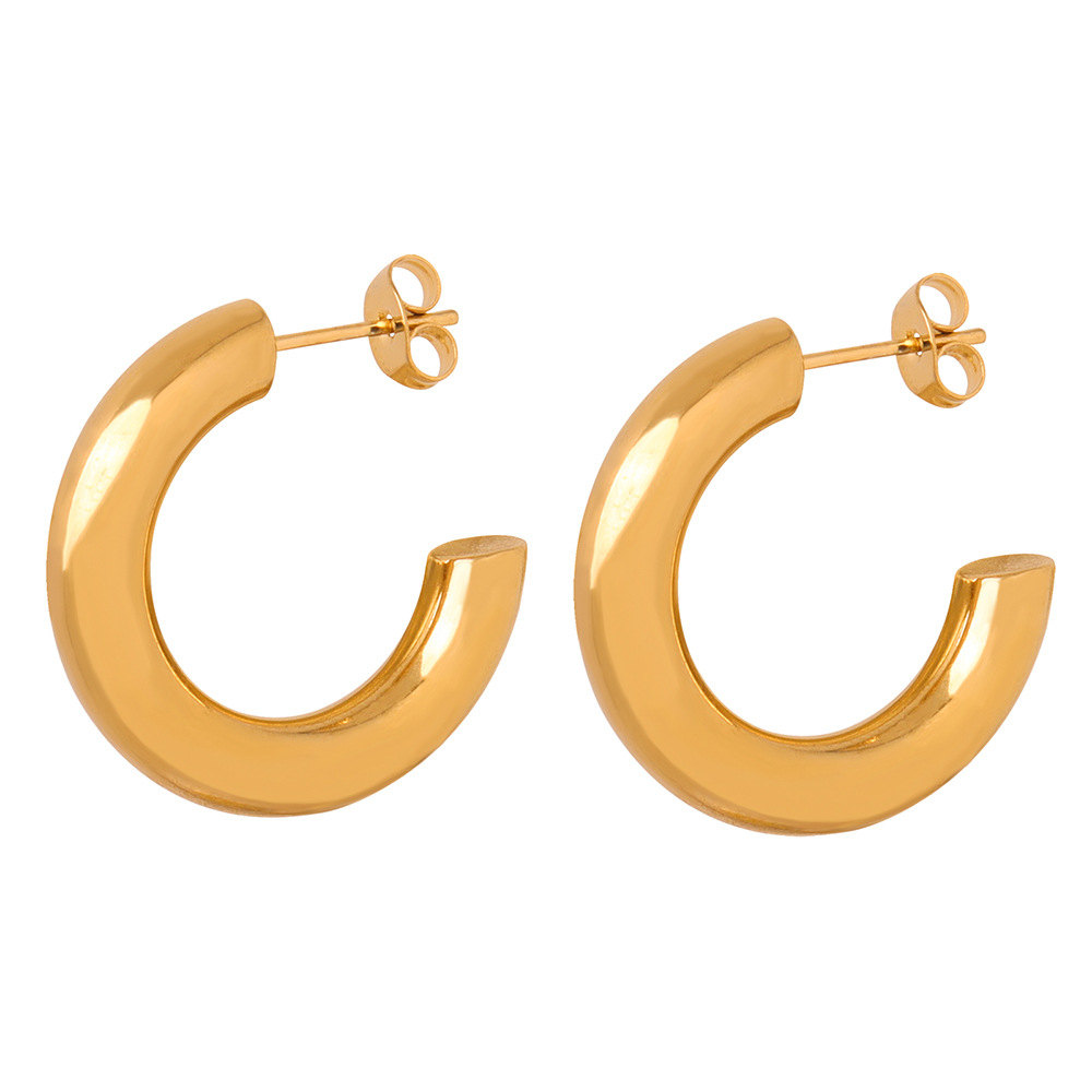 New French-Inspired Luxury Titanium Steel 18K PVD Gold Plated C-Shaped Earrings Minimalist Design for Women