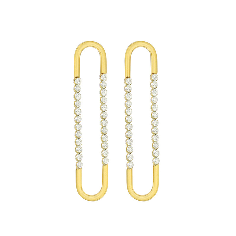 French Choker Exaggerated U-Shaped Earrings with Zircon Inlaid Design Titanium Steel 18K PVD Gold Plated Jewelry for Women