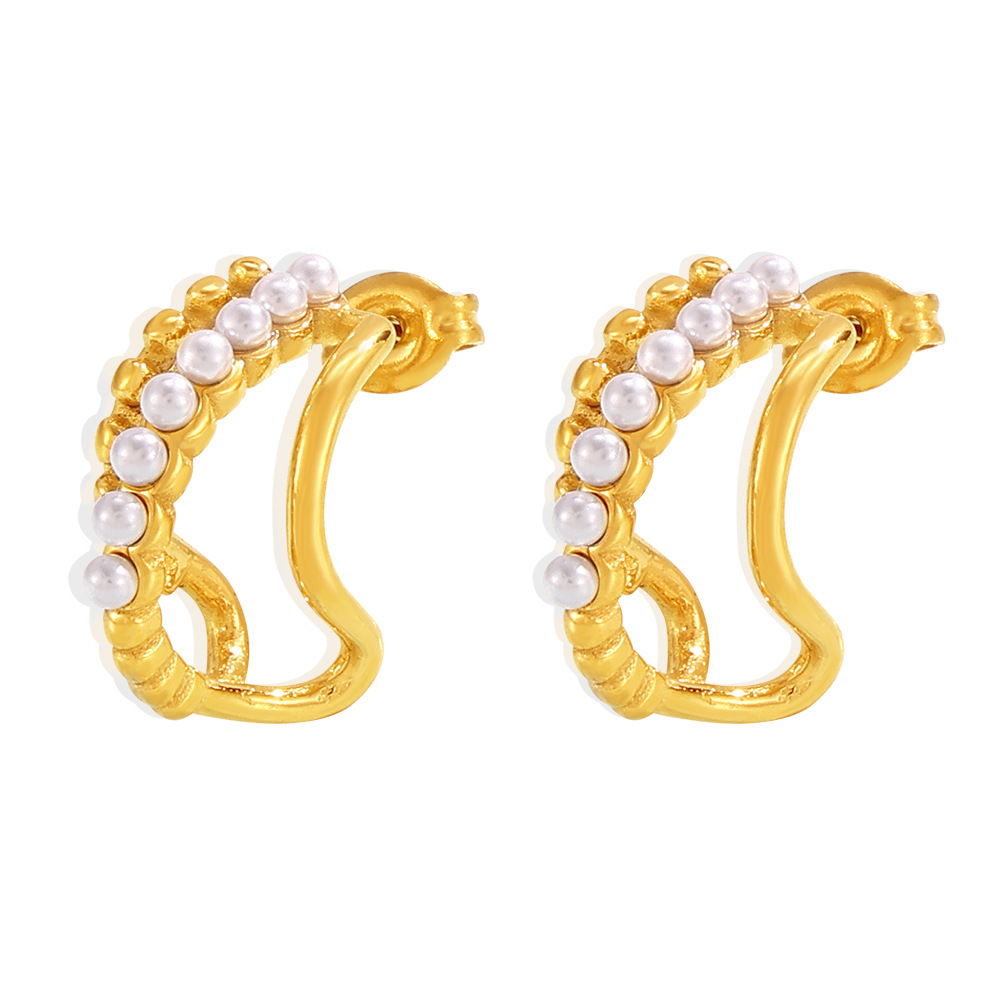 French Luxury Style Earrings Stainless Steel 18K PVD Gold Plated Geometric Irregular Imitation Pearl Multi-Layer Hollow Vintage Earrings