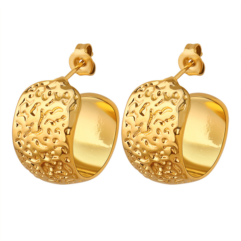 Vintage Engraved Titanium Steel Hoop Earrings Cool Minimalist Versatile Non-Fading Stylish Earrings 18K PVD Gold Plated Jewelry