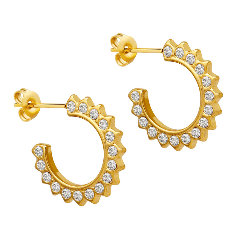French Vintage INS Non-Fading Luxury Earrings with Zircon Inlaid C-Shaped Sunflower Design 18K PVD Gold Plated for Women