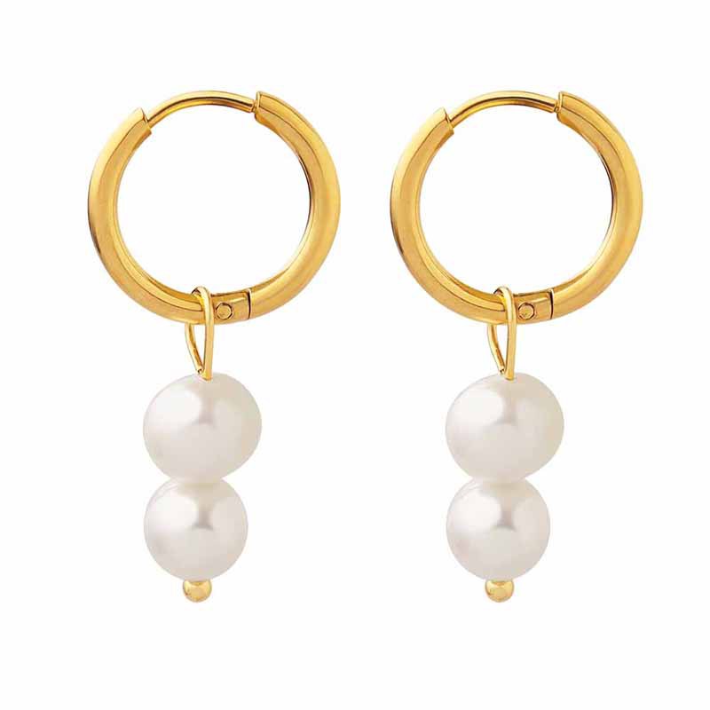 European Fashion INS Style Geometric U-Shaped Freshwater Pearl Pendant Earrings Titanium Steel 18K PVD Gold Plated Jewelry