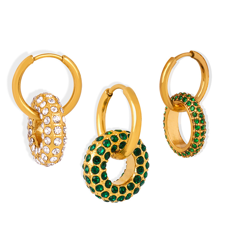 New Luxury Geometric Round Zircon Inlaid Earrings Titanium Steel 18K PVD Gold Plated Versatile Elegant Jewelry for Women