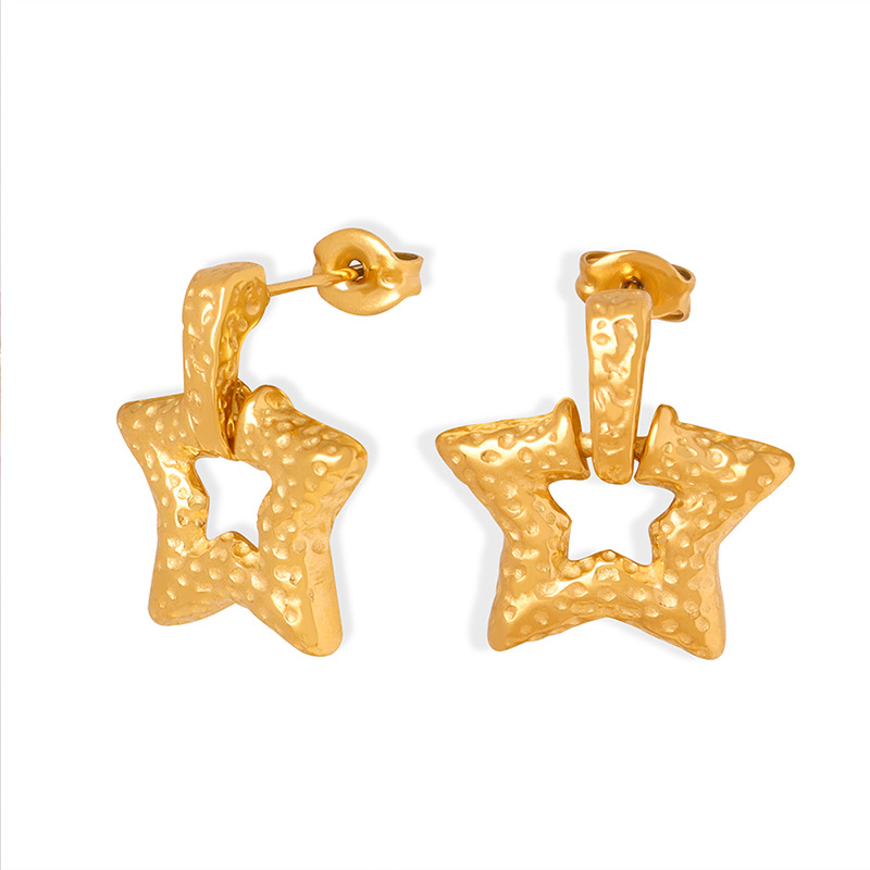 Fashion Commuting Unique Versatile Small Point Dotted Star Pendant Earrings Titanium Steel 18K PVD Gold Plated Jewelry