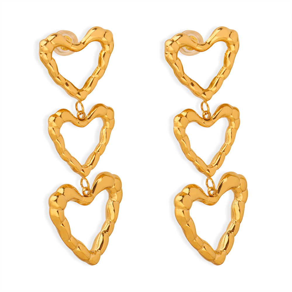 New Fashion Minimalist Titanium Steel 18K PVD Gold Plated Irregular Heart Shaped Long Earrings Wholesale Jewelry for Women