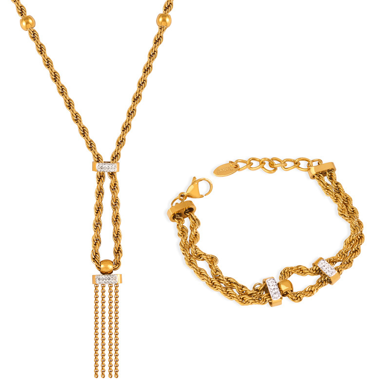 Minimalist Geometric Double Layer Braided Chain Earrings Titanium Steel 18K PVD Gold Plated Jewelry Set for Women