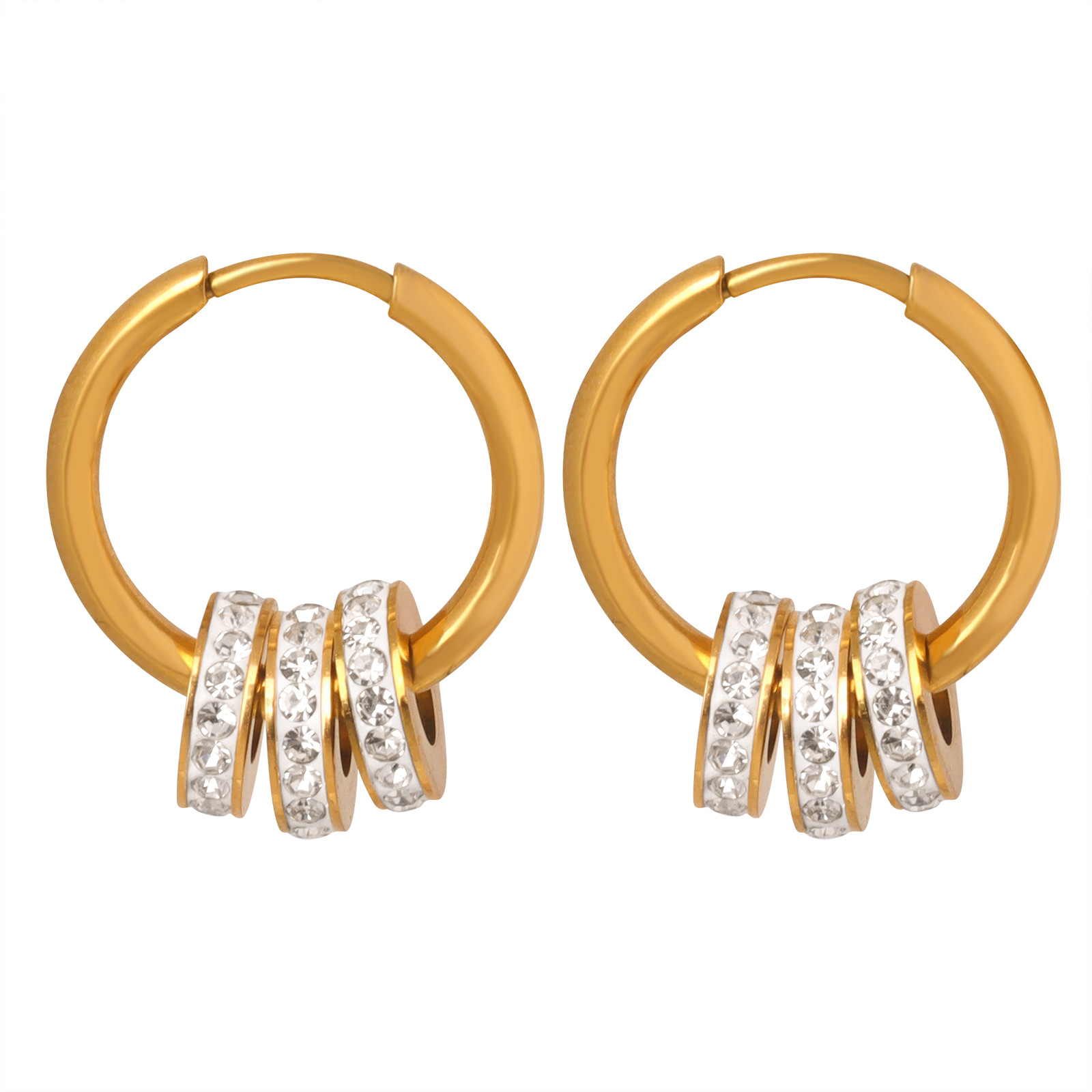 European Trendy Small Round Circle Pendant Earrings Zircon Inlaid Titanium Steel 18K PVD Gold Plated Elegant Jewelry