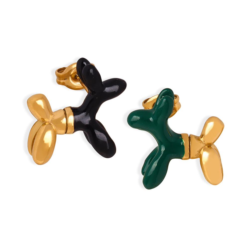 New Luxury Colorful Enamel Cartoon Dog Earrings Titanium Steel 18K PVD Gold Plated Cute Jewelry for Women