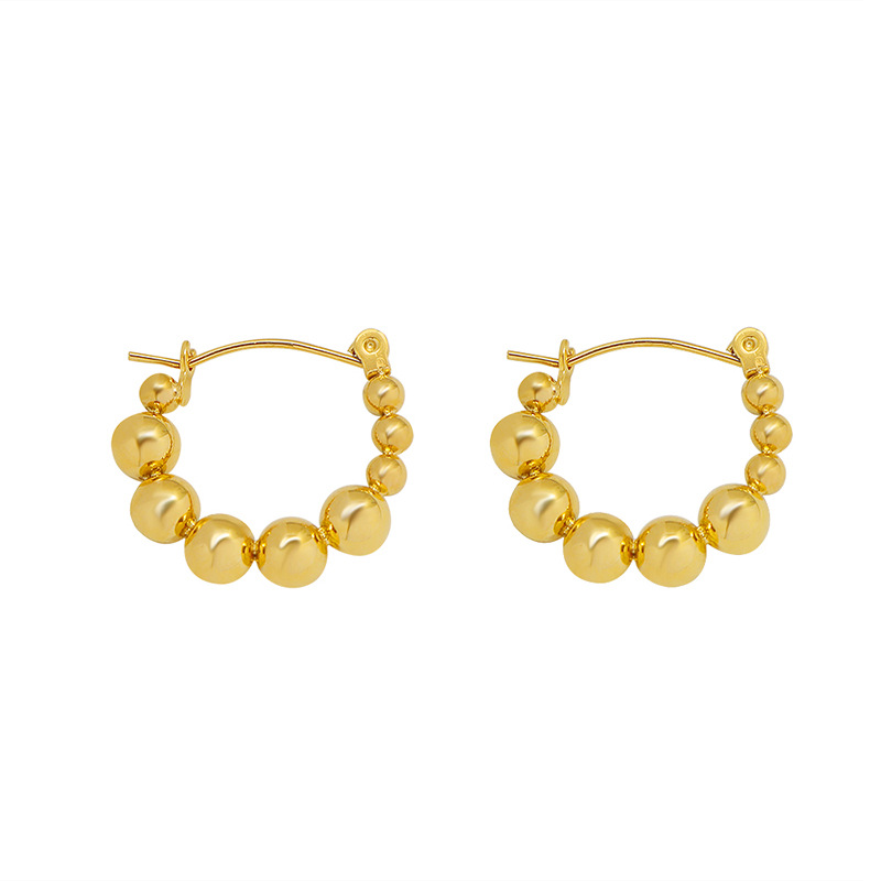 French Style Fashionable Large and Small Round Bead Earrings Titanium Steel 18K PVD Gold Plated Stud Earrings Jewelry