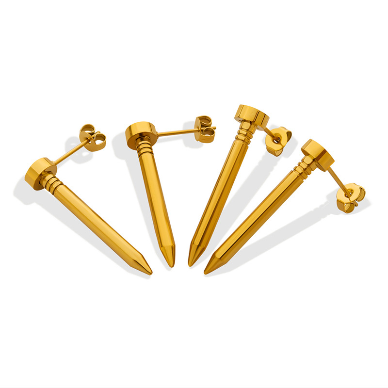 Nail Stud Earrings Titanium Steel 18K PVD Gold Plated Handmade Chic Jewelry for Trendy Women