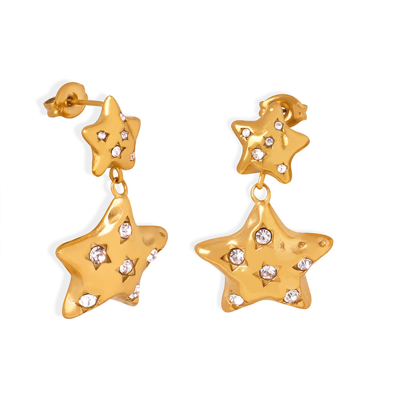 Shiny Star Zircon Earrings Titanium Steel 18K PVD Gold Plated Small Stud Earrings for Women Chic and Elegant