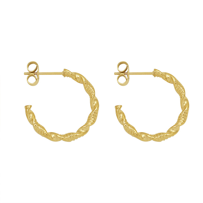 French Style Minimalist C-Shape Engraved Earrings 18K PVD Gold Plated Titanium Steel for Women