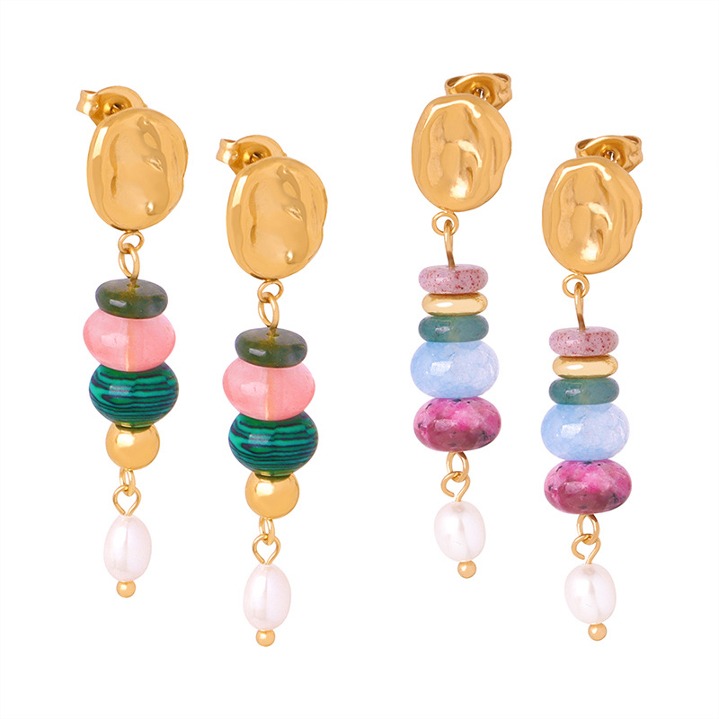European and American Vintage Luxury Natural Stone Handmade Beaded Long Freshwater Pearl Pendant Earrings for Women