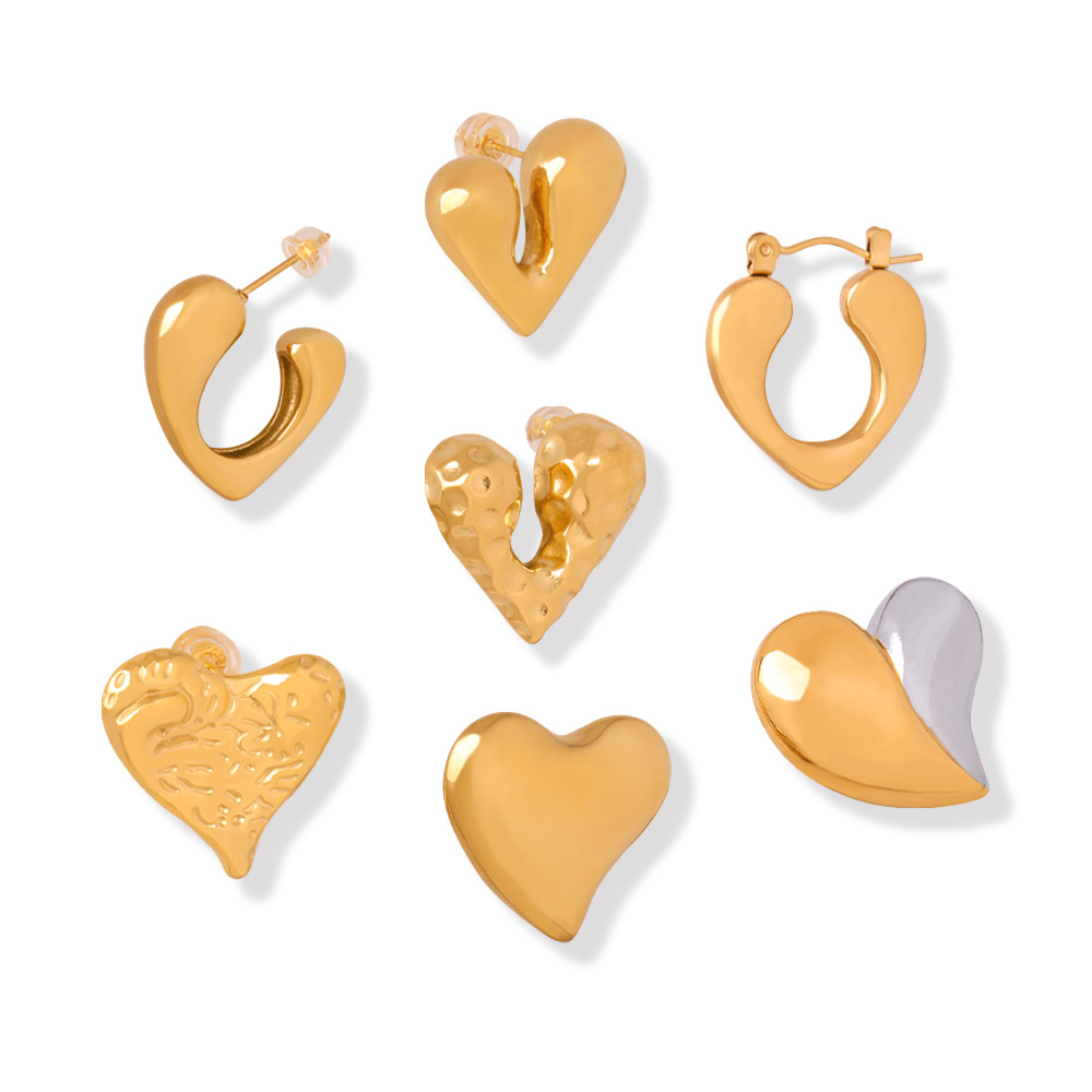 New Fashion INS Style Geometric Irregular Heart Shape Titanium Steel 18K PVD Gold Plated Earrings for Women
