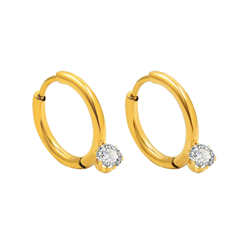 Delicate Small Chic Earrings with Zircon Inlay Titanium Steel 18K PVD Gold Plated Thin Hoop Earrings F437