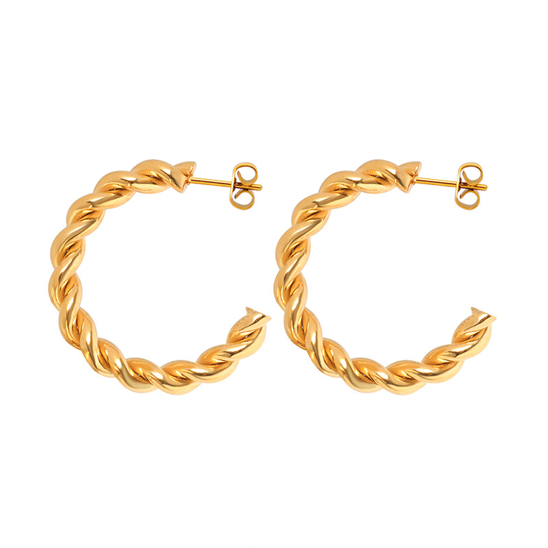 Bold European Style INS-Inspired Big Chain C-Shape Earrings Titanium Steel 18K PVD Gold Plated Trendy Design