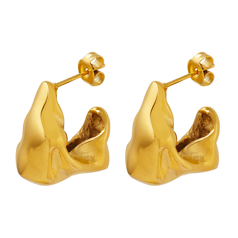 Titanium Steel 18K PVD Gold Plated Irregular Geometric Texture Earrings Unique Neutral Design for Wholesale