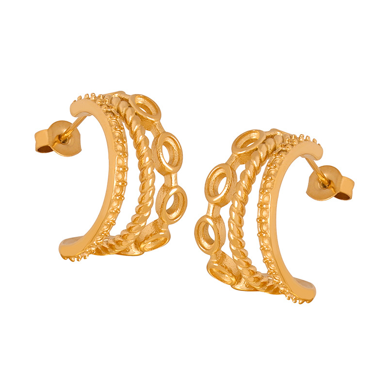 European New Fashion Triple C-Shape Twisted Earrings Titanium Steel 18K PVD Gold Plated Non-Fading Earrings