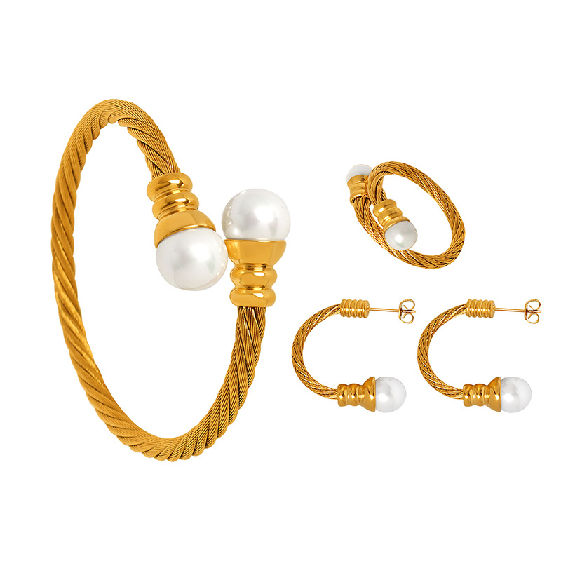 European Exquisite Design Ring Soft Tubular Jewelry Set with Colorful Beads Unisex Neutral Style Earrings
