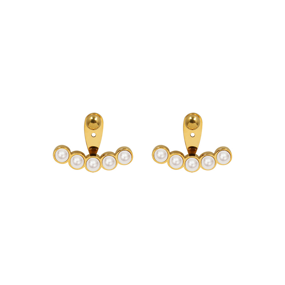 French INS Style Vintage Pearl Inlay Earrings 18K PVD Gold Plated for Women Chic Elegant Design