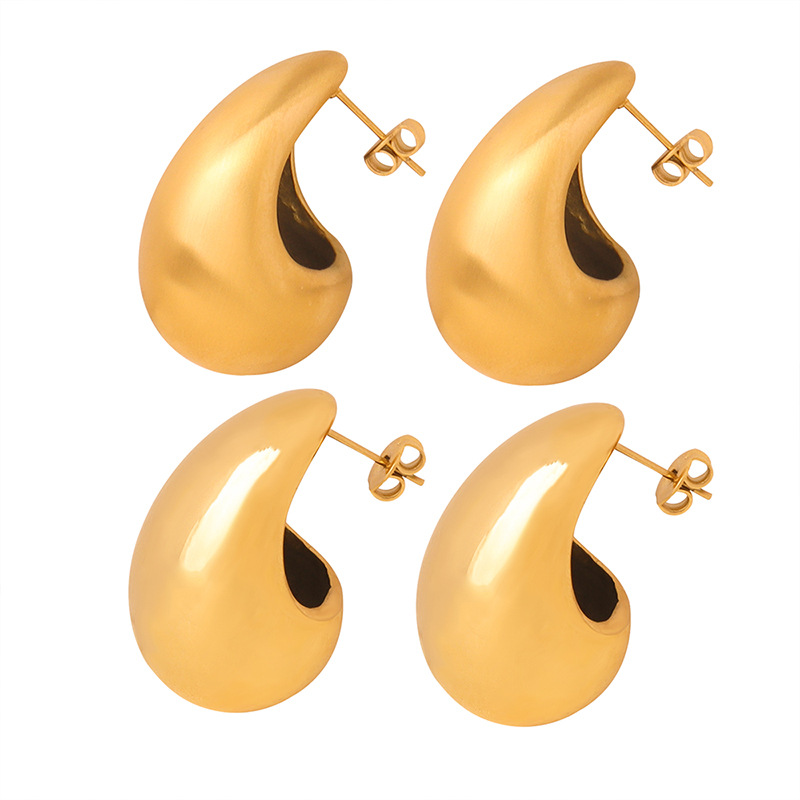 European Hot Selling New Minimalist Water Drop Stud Earrings Titanium Steel 18K PVD Gold Plated Stylish Jewelry for Women