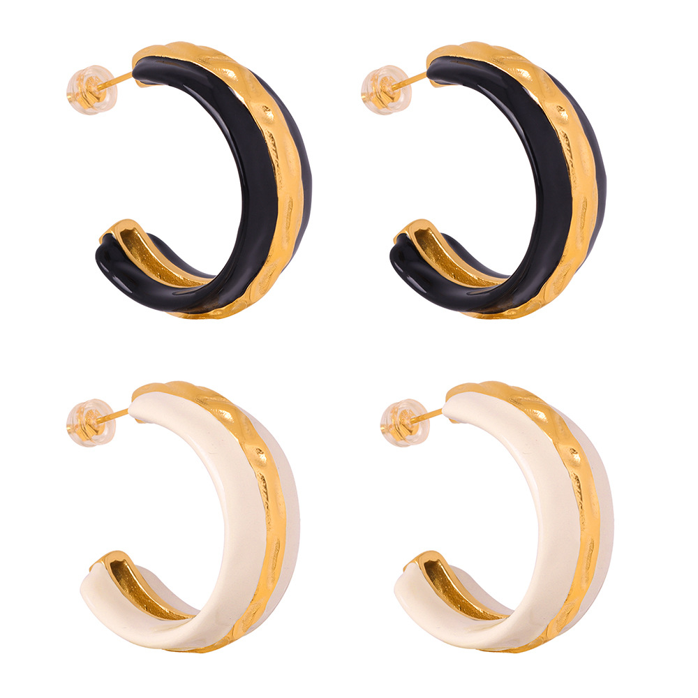 New Retro European Style Bold Geometric 18K Gold Plated Earrings with Colorful Enamel for Women